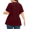 imageCicy Bell Womens Plus Size Peplum Tops V Neck Keyhole Tie Front Ruffle Short Sleeve Tunic BlouseWine Red