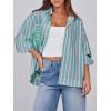 imageCicy Bell Womens Striped Button Down Shirts 2024 Fall Fashion Puff Long Sleeve Loose Fitting Work TopsPink Green