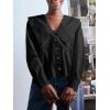 imageCicy Bell Womens V Neck Ruffle Shirts Cute Long Sleeve Button Down Tops Casual Work Office BlousesBlack