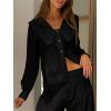 imageCicy Bell Womens V Neck Ruffle Shirts Cute Long Sleeve Button Down Tops Casual Work Office BlousesBlack