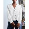 imageCicy Bell Womens V Neck Ruffle Shirts Cute Long Sleeve Button Down Tops Casual Work Office BlousesWhite