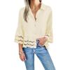 imageCicy Bell Womens 34 Bell Sleeve Button Down Shirts Casual Ruffle Hem Tops Eyelet BlouseBeige