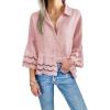 imageCicy Bell Womens 34 Bell Sleeve Button Down Shirts Casual Ruffle Hem Tops Eyelet BlousePink