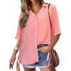 imageCicy Bell Womens Button Down Shirts V Neck Half Sleeve Tops Side Tie Knot BlousePink