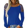 imageCicy Bell Womens Long Sleeve Cold Shoulder Tops Plain Hollow Out Boat Neck Casual Blouses ShirtsBlue