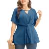 imageCicy Bell Womens Plus Size Peplum Tops V Neck Keyhole Tie Front Ruffle Short Sleeve Tunic BlouseBlue