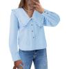 imageCicy Bell Womens V Neck Ruffle Shirts Cute Long Sleeve Button Down Tops Casual Work Office BlousesLight Blue