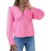 imageCicy Bell Womens V Neck Ruffle Shirts Cute Long Sleeve Button Down Tops Casual Work Office BlousesPink