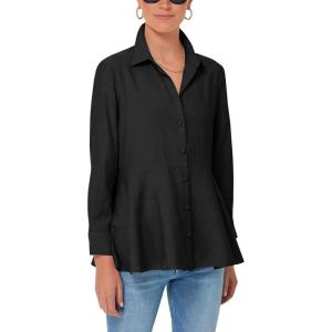 imageCicy Bell Womens Button Down Shirts Collared V Neck Long Sleeve Peplum Tiered Blouse TopsBlack