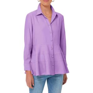 imageCicy Bell Womens Button Down Shirts Collared V Neck Long Sleeve Peplum Tiered Blouse TopsPurple