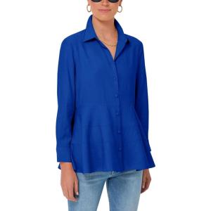 imageCicy Bell Womens Button Down Shirts Collared V Neck Long Sleeve Peplum Tiered Blouse TopsRoyal Blue