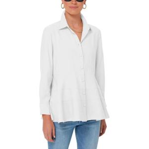 imageCicy Bell Womens Button Down Shirts Collared V Neck Long Sleeve Peplum Tiered Blouse TopsWhite