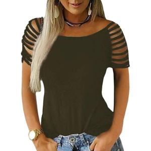 imageCicy Bell Womens Long Sleeve Cold Shoulder Tops Plain Hollow Out Boat Neck Casual Blouses ShirtsZarmy Green