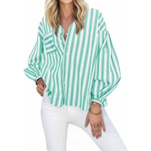 imageCicy Bell Womens Striped Button Down Shirts 2024 Fall Fashion Puff Long Sleeve Loose Fitting Work TopsLight Green