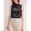 imageCicy Bell Womens Mock Neck Satin Tank Tops Sleeveless Ruched Dressy Casual Summer Shirt BlousesBlack