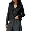 imageCicy Bell Womens Silk Button Down Shirts Long Sleeve Dressy Work Casual Twist Front Satin Blouse TopsBlack