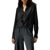 imageCicy Bell Womens Silk Button Down Shirts Long Sleeve Dressy Work Casual Twist Front Satin Blouse TopsBlack