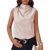 imageCicy Bell Womens Mock Neck Satin Tank Tops Sleeveless Ruched Dressy Casual Summer Shirt BlousesPink