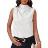 imageCicy Bell Womens Mock Neck Satin Tank Tops Sleeveless Ruched Dressy Casual Summer Shirt BlousesWhite