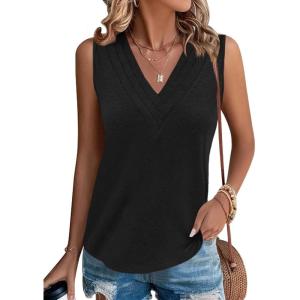 imageCicy Bell Women V Neck Tank Tops Dressy Casual Summer Loose Fit Sleeveless Shirts BlouseBlack