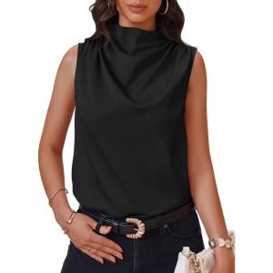 imageCicy Bell Womens Mock Neck Satin Tank Tops Sleeveless Ruched Dressy Casual Summer Shirt BlousesBlack