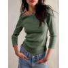 image34 Sleeve Tops for Women Boat Neck Tshirts Ribbed Knit Basic Casual Slim Fit Tee ShirtsArmy Green