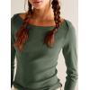 image34 Sleeve Tops for Women Boat Neck Tshirts Ribbed Knit Basic Casual Slim Fit Tee ShirtsArmy Green