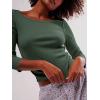 image34 Sleeve Tops for Women Boat Neck Tshirts Ribbed Knit Basic Casual Slim Fit Tee ShirtsArmy Green