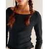 image34 Sleeve Tops for Women Boat Neck Tshirts Ribbed Knit Basic Casual Slim Fit Tee ShirtsBlack