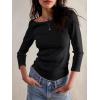 image34 Sleeve Tops for Women Boat Neck Tshirts Ribbed Knit Basic Casual Slim Fit Tee ShirtsBlack