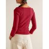image34 Sleeve Tops for Women Boat Neck Tshirts Ribbed Knit Basic Casual Slim Fit Tee ShirtsRed