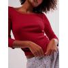 image34 Sleeve Tops for Women Boat Neck Tshirts Ribbed Knit Basic Casual Slim Fit Tee ShirtsRed