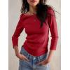 image34 Sleeve Tops for Women Boat Neck Tshirts Ribbed Knit Basic Casual Slim Fit Tee ShirtsRed