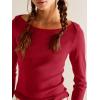 image34 Sleeve Tops for Women Boat Neck Tshirts Ribbed Knit Basic Casual Slim Fit Tee ShirtsRed