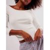 image34 Sleeve Tops for Women Boat Neck Tshirts Ribbed Knit Basic Casual Slim Fit Tee ShirtsWhite