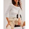 image34 Sleeve Tops for Women Boat Neck Tshirts Ribbed Knit Basic Casual Slim Fit Tee ShirtsWhite