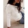 image34 Sleeve Tops for Women Boat Neck Tshirts Ribbed Knit Basic Casual Slim Fit Tee ShirtsWhite