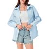 imageCicy Bell Womens Button Down Shirts Jackets Shackets Eyelet Hollow Out Embroidery Long Sleeve Blouses TopsBlue