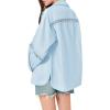 imageCicy Bell Womens Button Down Shirts Jackets Shackets Eyelet Hollow Out Embroidery Long Sleeve Blouses TopsBlue
