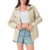 imageCicy Bell Womens Button Down Shirts Jackets Shackets Eyelet Hollow Out Embroidery Long Sleeve Blouses TopsKhaki