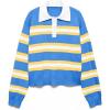 imageCicy Bell Womens Cropped Polo Sweater Striped Long Sleeve Shirts Lightweight Color Block Knit Pullover TopsBlue