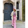 imageCicy Bell Womens Cropped Polo Sweater Striped Long Sleeve Shirts Lightweight Color Block Knit Pullover TopsPink
