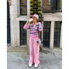 imageCicy Bell Womens Cropped Polo Sweater Striped Long Sleeve Shirts Lightweight Color Block Knit Pullover TopsPink