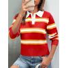 imageCicy Bell Womens Cropped Polo Sweater Striped Long Sleeve Shirts Lightweight Color Block Knit Pullover TopsRed