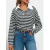 imageCicy Bell Womens Long Sleeve Rugby Polo Shirts Oversized Striped Collared Sweatshirt Color Block Tunic TopsBlack