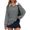 imageCicy Bell Womens Long Sleeve Rugby Polo Shirts Oversized Striped Collared Sweatshirt Color Block Tunic TopsBlack