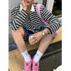imageCicy Bell Womens Long Sleeve Rugby Polo Shirts Oversized Striped Collared Sweatshirt Color Block Tunic TopsBlack