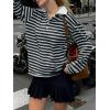 imageCicy Bell Womens Long Sleeve Rugby Polo Shirts Oversized Striped Collared Sweatshirt Color Block Tunic TopsBlack