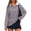 imageCicy Bell Womens Long Sleeve Rugby Polo Shirts Oversized Striped Collared Sweatshirt Color Block Tunic TopsBlue