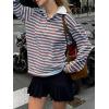 imageCicy Bell Womens Long Sleeve Rugby Polo Shirts Oversized Striped Collared Sweatshirt Color Block Tunic TopsBlue
